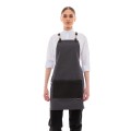 Γκρι Ποδιά Unisex Barista Στηθούρι - Από Καμβά Ύφασμα & Μαύρη Τετράγωνη Vegan Leather Τσέπη