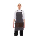Γκρι Ποδιά Unisex Barista Στηθούρι - Από Καμβά Ύφασμα & Καφέ Τετράγωνη Vegan Leather Τσέπη