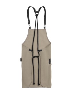Μπεζ Ποδιά Unisex Barista Στηθούρι - Από Καμβά Ύφασμα & Μαύρη Τετράγωνη Vegan Leather Τσέπη