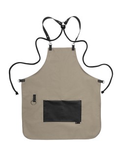 Μπεζ Ποδιά Unisex Barista Στηθούρι - Από Καμβά Ύφασμα & Μαύρη Τετράγωνη Vegan Leather Τσέπη