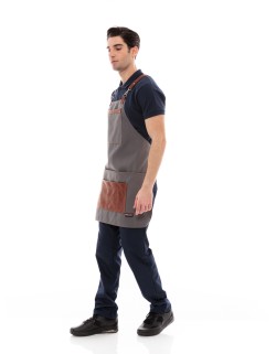 Γκρι Ποδιά Unisex Barista Στηθούρι - Από Καμβά Ύφασμα & Ταμπά Vegan Leather Λεπτομέρειες