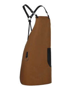Κάμελ Ποδιά Unisex Barista Στηθούρι - Από Καμβά Ύφασμα & Μαύρη Στρογγυλή Vegan Leather Τσέπη