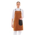 Κάμελ Ποδιά Unisex Barista Στηθούρι - Από Καμβά Ύφασμα & Μαύρη Στρογγυλή Vegan Leather Τσέπη