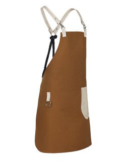 Κάμελ Ποδιά Unisex Barista Στηθούρι - Από Καμβά Ύφασμα & Μπεζ Στρογγυλή Vegan Leather Τσέπη
