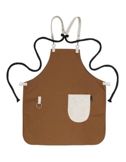 Κάμελ Ποδιά Unisex Barista Στηθούρι - Από Καμβά Ύφασμα & Μπεζ Στρογγυλή Vegan Leather Τσέπη