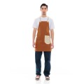Κάμελ Ποδιά Unisex Barista Στηθούρι - Από Καμβά Ύφασμα & Μπεζ Στρογγυλή Vegan Leather Τσέπη