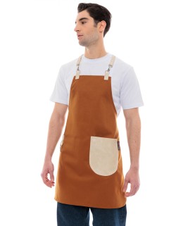 Κάμελ Ποδιά Unisex Barista Στηθούρι - Από Καμβά Ύφασμα & Μπεζ Στρογγυλή Vegan Leather Τσέπη