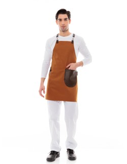 Κάμελ Ποδιά Unisex Barista Στηθούρι - Από Καμβά Ύφασμα & Καφέ Στρογγυλή Vegan Leather Τσέπη