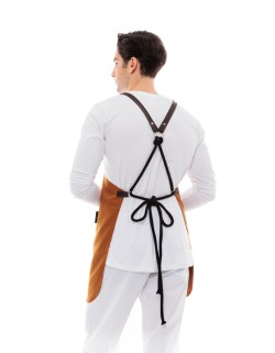 Κάμελ Ποδιά Unisex Barista Στηθούρι - Από Καμβά Ύφασμα & Καφέ Στρογγυλή Vegan Leather Τσέπη