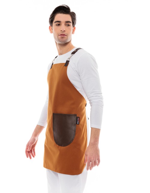 Κάμελ Ποδιά Unisex Barista Στηθούρι - Από Καμβά Ύφασμα & Καφέ Στρογγυλή Vegan Leather Τσέπη