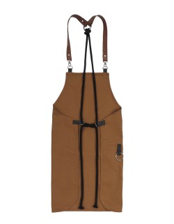 Κάμελ Ποδιά Unisex Barista Στηθούρι - Από Καμβά Ύφασμα & Μαύρη Τετράγωνη Vegan Leather Τσέπη