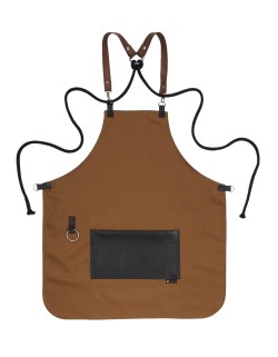 Κάμελ Ποδιά Unisex Barista Στηθούρι - Από Καμβά Ύφασμα & Μαύρη Τετράγωνη Vegan Leather Τσέπη