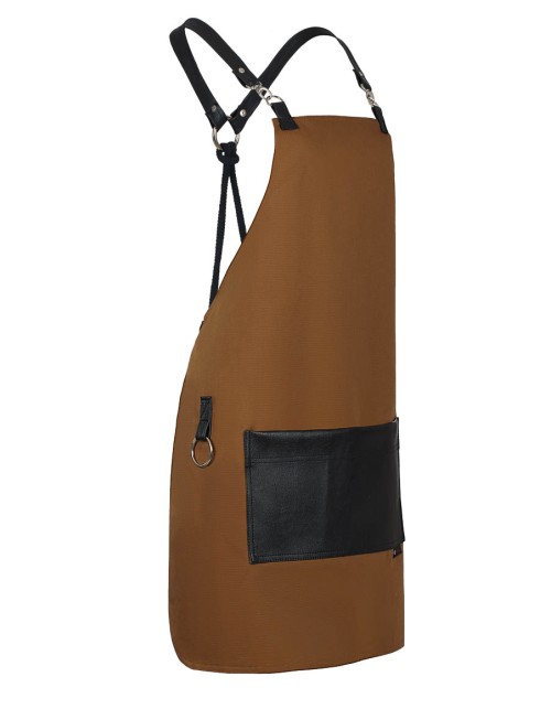 Κάμελ Ποδιά Unisex Barista Στηθούρι - Από Καμβά Ύφασμα & Μαύρη Τετράγωνη Vegan Leather Τσέπη