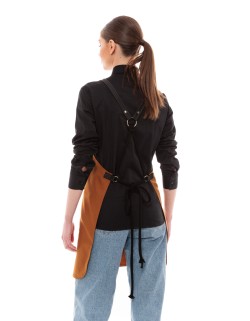 Κάμελ Ποδιά Unisex Barista Στηθούρι - Από Καμβά Ύφασμα & Μαύρη Τετράγωνη Vegan Leather Τσέπη