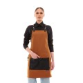 Κάμελ Ποδιά Unisex Barista Στηθούρι - Από Καμβά Ύφασμα & Μαύρη Τετράγωνη Vegan Leather Τσέπη