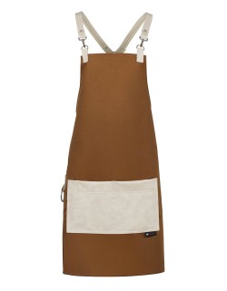 Κάμελ Ποδιά Unisex Barista Στηθούρι - Από Καμβά Ύφασμα & Μπεζ Τετράγωνη Vegan Leather Τσέπη