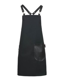 Μαύρη Ποδιά Unisex Barista Στηθούρι - Από Καμβά Ύφασμα & Μαύρη Στρογγυλή Vegan Leather Τσέπη
