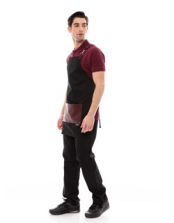 Μαύρη Ποδιά Unisex Barista Στηθούρι - Από Καμβά Ύφασμα & Μπορντό Τετράγωνη Vegan Leather Τσέπη