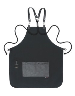 Μαύρη Ποδιά Unisex Barista Στηθούρι - Από Καμβά Ύφασμα & Μαύρη Τετράγωνη Vegan Leather Τσέπη