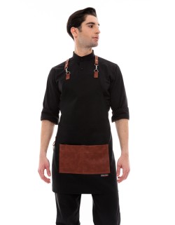 Μαύρη Ποδιά Unisex Barista Στηθούρι - Από Καμβά Ύφασμα & Ταμπά Τετράγωνη Vegan Leather Τσέπη