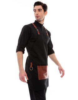 Μαύρη Ποδιά Unisex Barista Στηθούρι - Από Καμβά Ύφασμα & Ταμπά Τετράγωνη Vegan Leather Τσέπη
