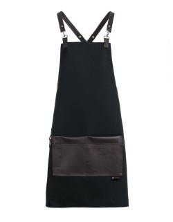 Μαύρη Ποδιά Unisex Barista Στηθούρι - Από Καμβά Ύφασμα & Καφέ Τετράγωνη Vegan Leather Τσέπη