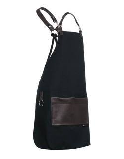 Μαύρη Ποδιά Unisex Barista Στηθούρι - Από Καμβά Ύφασμα & Καφέ Τετράγωνη Vegan Leather Τσέπη