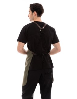 Χακί Ποδιά Unisex Barista Στηθούρι - Από Καμβά Ύφασμα & Καφέ Μάρσιπο Vegan Leather Τσέπη