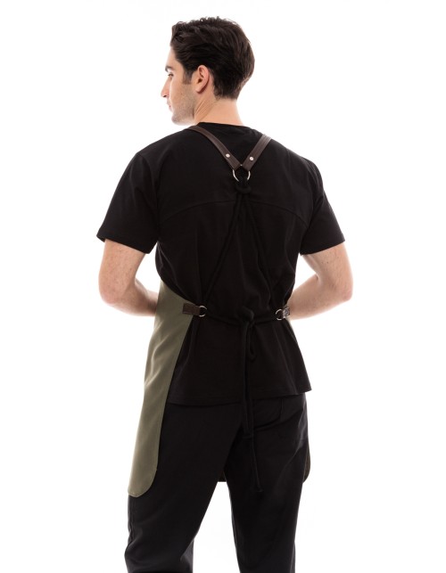 Χακί Ποδιά Unisex Barista Στηθούρι - Από Καμβά Ύφασμα & Καφέ Μάρσιπο Vegan Leather Τσέπη