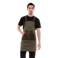 Χακί Ποδιά Unisex Barista Στηθούρι - Από Καμβά Ύφασμα & Καφέ Μάρσιπο Vegan Leather Τσέπη