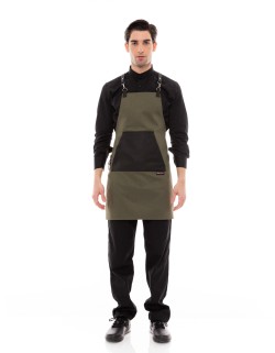 Χακί Ποδιά Unisex Barista Στηθούρι - Από Καμβά Ύφασμα & Μαύρη Μάρσιπο Vegan Leather Τσέπη