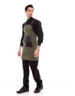 Χακί Ποδιά Unisex Barista Στηθούρι - Από Καμβά Ύφασμα & Μαύρη Μάρσιπο Vegan Leather Τσέπη
