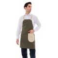 Χακί Ποδιά Unisex Barista Στηθούρι - Από Καμβά Ύφασμα & Μπεζ Στρογγυλή Vegan Leather Τσέπη