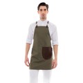 Χακί Ποδιά Unisex Barista Στηθούρι - Από Καμβά Ύφασμα & Καφέ Στρογγυλή Vegan Leather Τσέπη