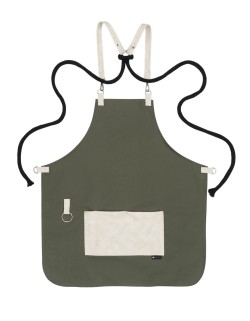 Χακί Ποδιά Unisex Barista Στηθούρι - Από Καμβά Ύφασμα & Μπεζ Τετράγωνη Vegan Leather Τσέπη