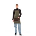 Χακί Ποδιά Unisex Barista Στηθούρι - Από Καμβά Ύφασμα & Καφέ Τετράγωνη Vegan Leather Τσέπη