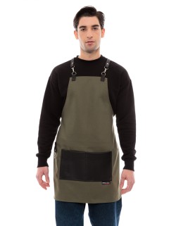 Χακί Ποδιά Unisex Barista Στηθούρι - Από Καμβά Ύφασμα & Μαύρη Τετράγωνη Vegan Leather Τσέπη