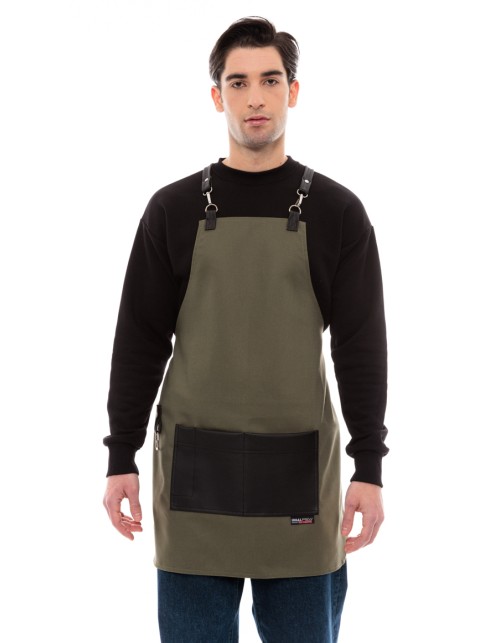 Χακί Ποδιά Unisex Barista Στηθούρι - Από Καμβά Ύφασμα & Μαύρη Τετράγωνη Vegan Leather Τσέπη
