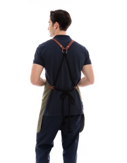 Χακί Ποδιά Unisex Barista Στηθούρι - Από Καμβά Ύφασμα & Ταμπά Vegan Leather Λεπτομέρειες