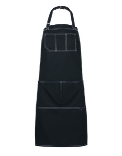 Μαύρη Ποδιά Barista - Service Από Μαύρο Καμβά Με Άσπρες Δίγαζες Λεπτομέρειες - 5000BW