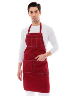 Μπορντό Ποδιά Barista - Service Από Καμβά Με Άσπρες Δίγαζες Λεπτομέρειες - 5000R
