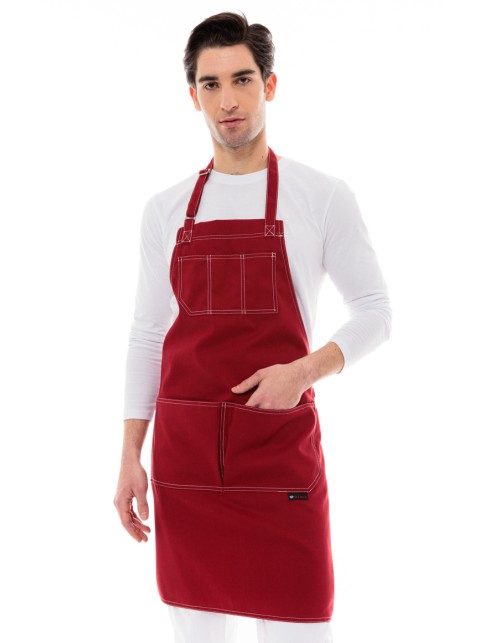 Μπορντό Ποδιά Barista - Service Από Καμβά Με Άσπρες Δίγαζες Λεπτομέρειες - 5000R