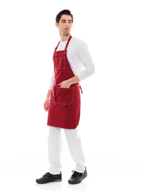 Μπορντό Ποδιά Barista - Service Από Καμβά Με Άσπρες Δίγαζες Λεπτομέρειες - 5000R