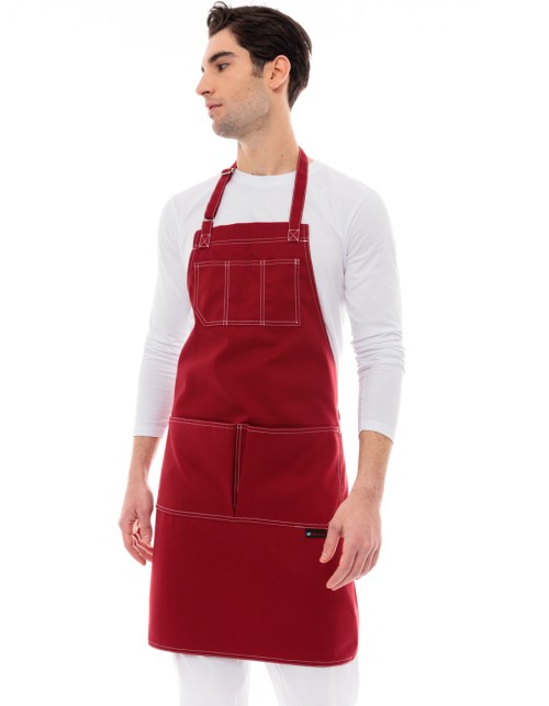 Μπορντό Ποδιά Barista - Service Από Καμβά Με Άσπρες Δίγαζες Λεπτομέρειες - 5000R