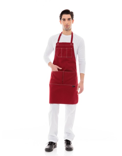 Μπορντό Ποδιά Barista - Service Από Καμβά Με Άσπρες Δίγαζες Λεπτομέρειες - 5000R