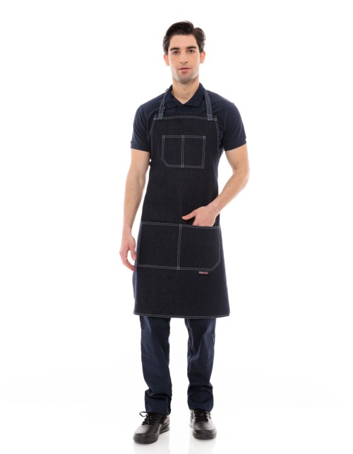 Μαύρη Ποδιά Barista - Service Από Μαύρο Τζιν Με Άσπρες Δίγαζες Λεπτομέρειες - 5100Β