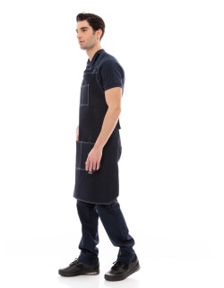 Μαύρη Ποδιά Barista - Service Από Μαύρο Τζιν Με Άσπρες Δίγαζες Λεπτομέρειες - 5100Β