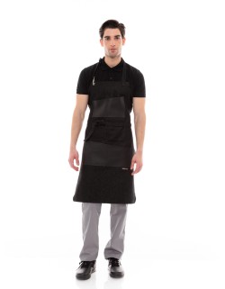 Ποδιά Σερβιτόρου-Barista Λαιμού με Μαύρο Τζιν και Μαύρη Vegan Leather Τσέπη - 594 BLACK ASYMETRICAL