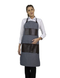 Ποδιά Σερβιτόρου-Barista Λαιμού με Ανοιχτό Μπλε Τζιν και Καφέ Τσέπη από Τεχνόδερμα - 595 RECT
