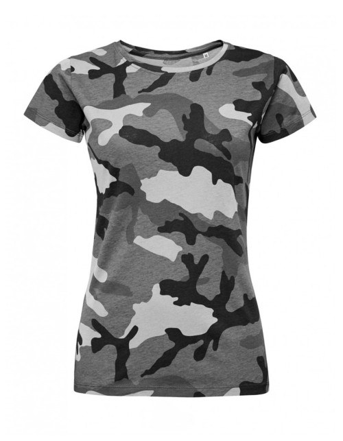 ΓΥΝΑΙΚΕΙΟ T-SHIRT ΜΕ ΣΤΡΟΓΓΥΛΗ ΛΑΙΜΟΚΟΨΗ - CAMO WOMEN